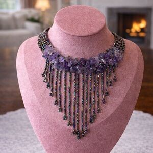 Absolutely Stunning Artisan Purple Amethyst & Beaded Vintage Choker Necklace